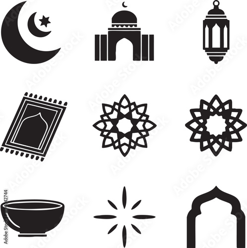 Islamic ramadan eid al fitr symbols and icons