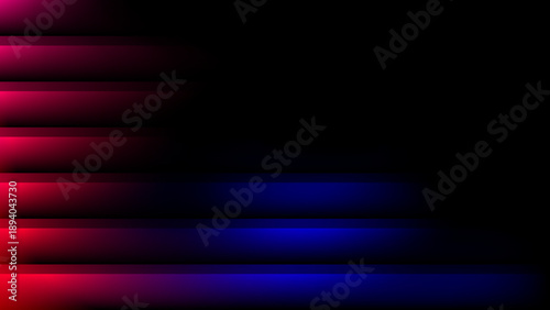 An abstract digital artwork featuring dynamic red and blue stripes in a modern, high-tech environment, viewed from a futuristic perspective with motion and energy.