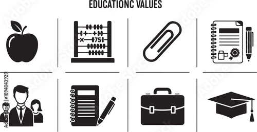 Education Icons Representing Learning Values.