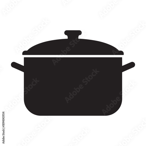 A black silhouette of a large cooking pot with a lid silhouette vector shilhoutte icon use as a symbol, web graphic design, and infographic icon