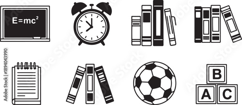 Education Icons Set Black White.