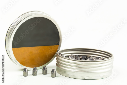 Photography Box of buckshot on white background