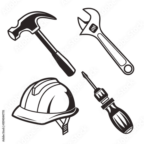 Industrial Tools and Hardware Icons: Construction & Repair