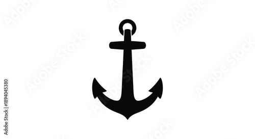 A stark black anchor is prominently displayed against a white background evoking nautical themes and maritime symbolism a silhouette