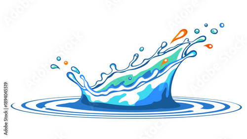 Dynamic splash of colorful water droplets with ripple effect