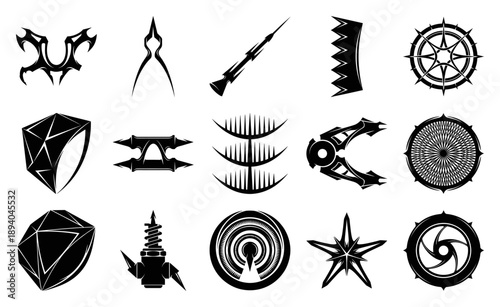 Aggressive Tribal Engraving Fantasy Weapon Elements Asset Sheet for Hardcore Gaming Branding