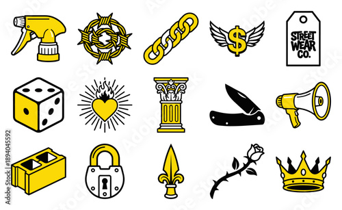 Bold Vector Urban Streetwear Graphic Element Kit for Contemporary Apparel Branding and Edgy Lifestyle Merchandising