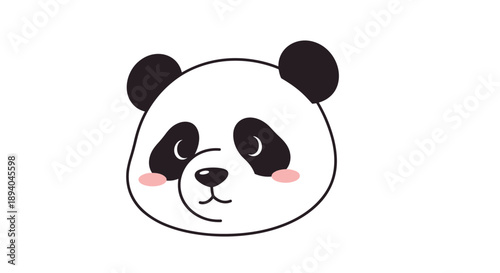 Simple and cute illustration of a panda bear's head with rosy pink cheeks and large black eye patches on a white background.