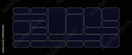 Schilderij op canvas Dark Blue Rounded Rectangles and Squares on Black Background