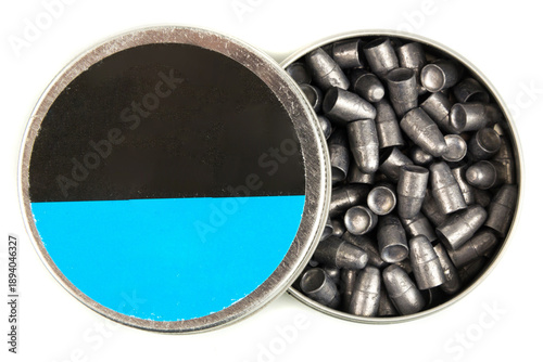 Box of buckshot on white background