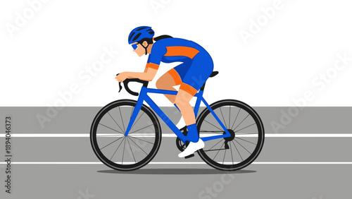 Cyclist in blue racing on track in vibrant flat design style for sports enthusiasts
