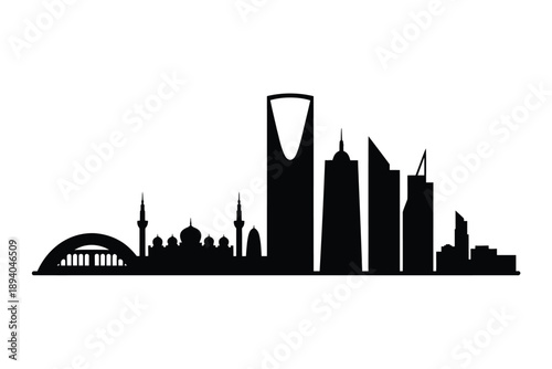 A striking black silhouette showcases the skyline of riyadh saudi arabia