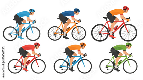 Cyclists in action: colorful flat style bicycle racing designs