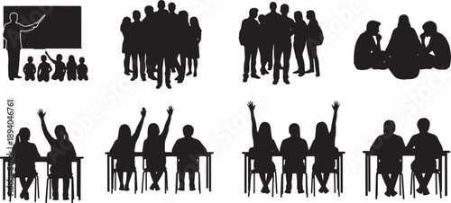 Silhouettes of People in Various Settings.