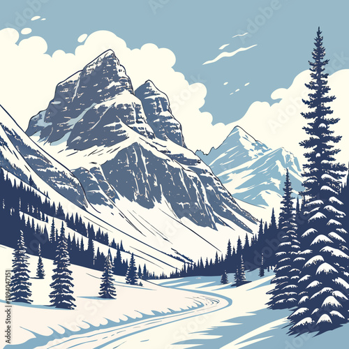 Snowy Mountain Landscape Under a Clear Blue Sky