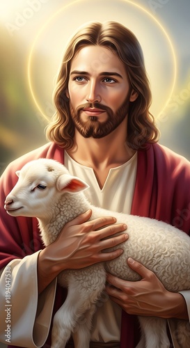 Jesus Christ Holding a Lamb - A Symbol of Faith and Compassion.