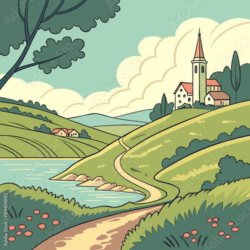 Exotic Travel Destination Landscape Illustration