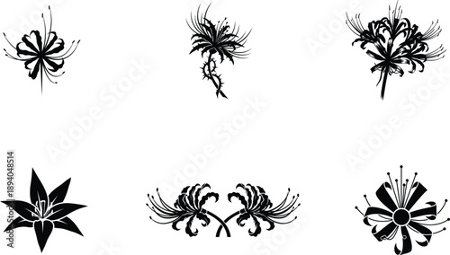black floral designs on white background