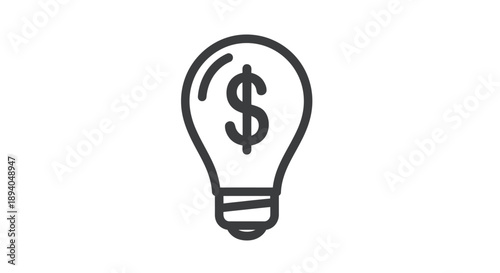 Minimalist line icon depicting a light bulb containing a prominent dollar sign symbolizing monetary inspiration