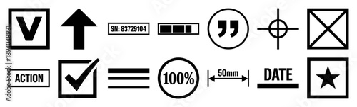 Minimalist Industrial Identification Symbols Element Kit for Logistics and Manufacturing Documentation
