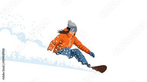 Snowboarder in action: dynamic winter sport with snow trail and stylish outfit