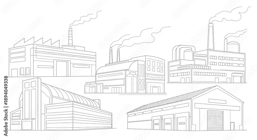 Obraz premium This illustration depicts an industrial factory landscape with buildings and smokestacks, representing manufacturing and production environments. It is suitable for industry, economy, and infrastructu