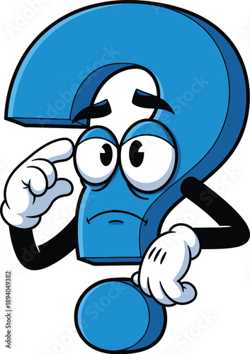 A blue question mark emoticon looking confused isolated on transparent background