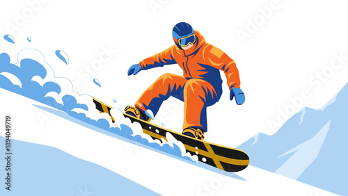 Snowboarder in motion: dynamic winter sports scene on mountain slope