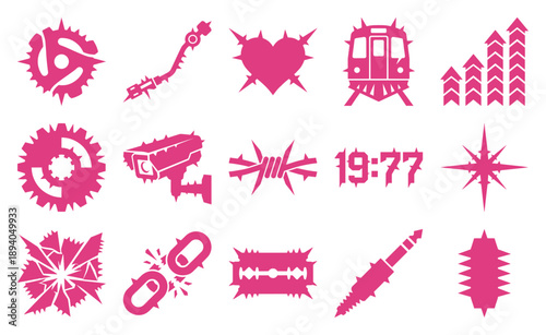 Edgy Punk Aesthetic Spiky Silhouette Element Kit for Alternative Streetwear and Y2K Graphic Design