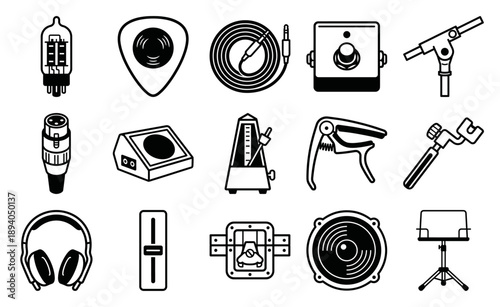 Bold Line Art Audio Recording Equipment Vector Kit for Studio Production Branding