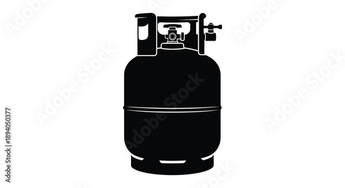 A stark black silhouette depicts a propane tank showcasing its cylindrical shape and valve assembly silhouette high quality professional detailed