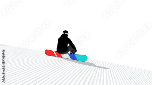 Minimalist snowboarder silhouette on striped slope