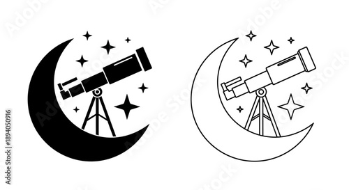 Astronomy telescope moon night sky stars Vector