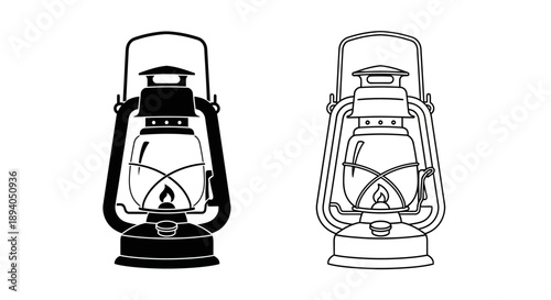 Vintage lantern illustration black white Vector