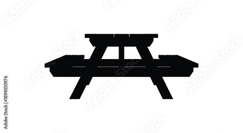 A stark black silhouette depicts a classic picnic table showcasing a simple outdoor scene silhouette high quality professional detailed modern