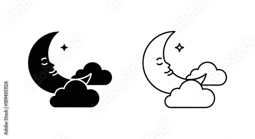 Minimalist moon and cloud night sky illustration Vector