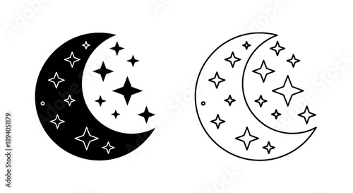Moon stars night sky illustration vector Vector