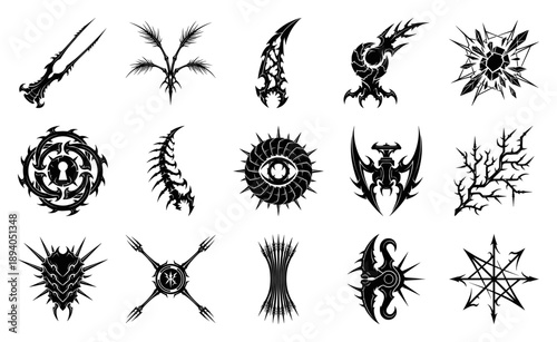 Dark Fantasy Neotribal Sigils and Gothic Emblem Element Kit for Edgy Branding and Tattoo Reference