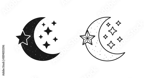 Moon star night sky cosmic illustration Vector