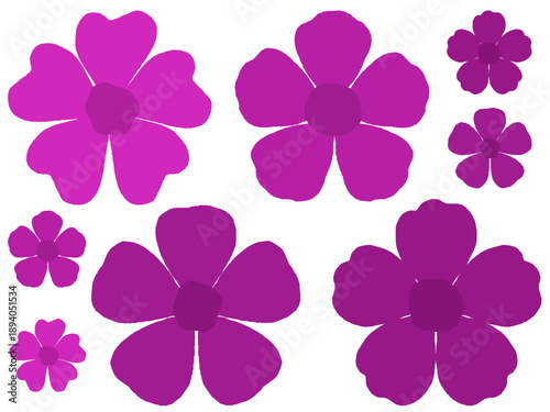 Set of Cute Hand Drawn Purple Flowers