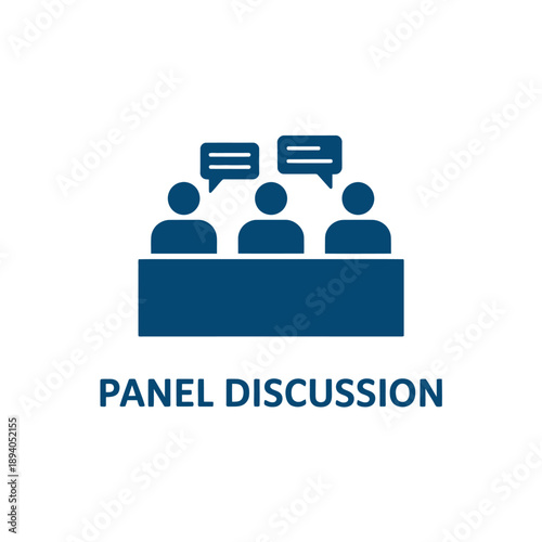 A blue icon depicting a group of people participating in a panel discussion
