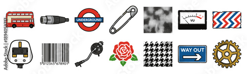 Retro Halftone Screen Print Element Kit for British Cultural Heritage and Vintage Industrial Design