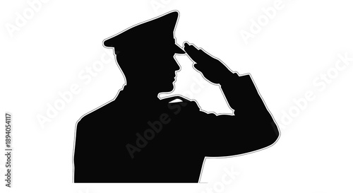 A stark black silhouette depicts a military officer in a salute representing respect and honor a powerful silhouette high quality