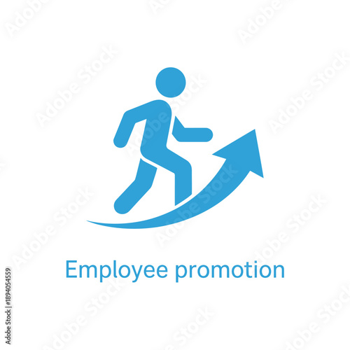 A blue icon depicting a person running up an ascending arrow