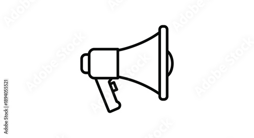 A simple line drawing depicts a vintage megaphone showcasing its classic form and design as a striking silhouette high quality