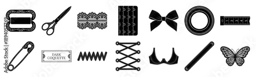 Ornate Engraving Lingerie Elements Graphic Set for Dark Coquette Aesthetic and Victorian Corsetry Crafting
