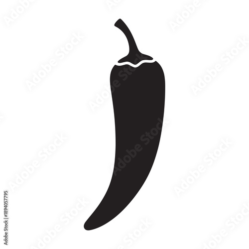 A black silhouette of a chili pepper against a white background vector shilhoutte icon use as a symbol, web graphic design, and infographic icon