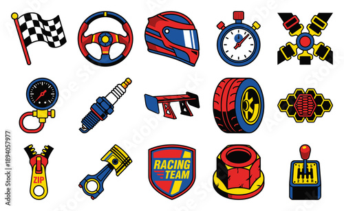 Bold Pop Art Style Automotive Racing Element Kit for Professional Motorsport Graphic Design