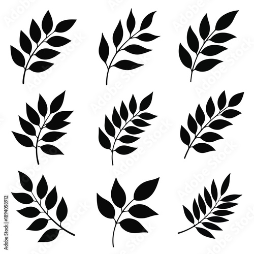 Symmetrical Leaf Silhouette Grid Composition in White Background