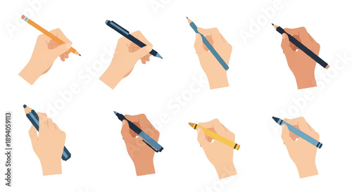 Comprehensive Graphic Guide to Holding Writing Instruments with 8 Hand Positions for Pencils and Pens in Visual Instructions